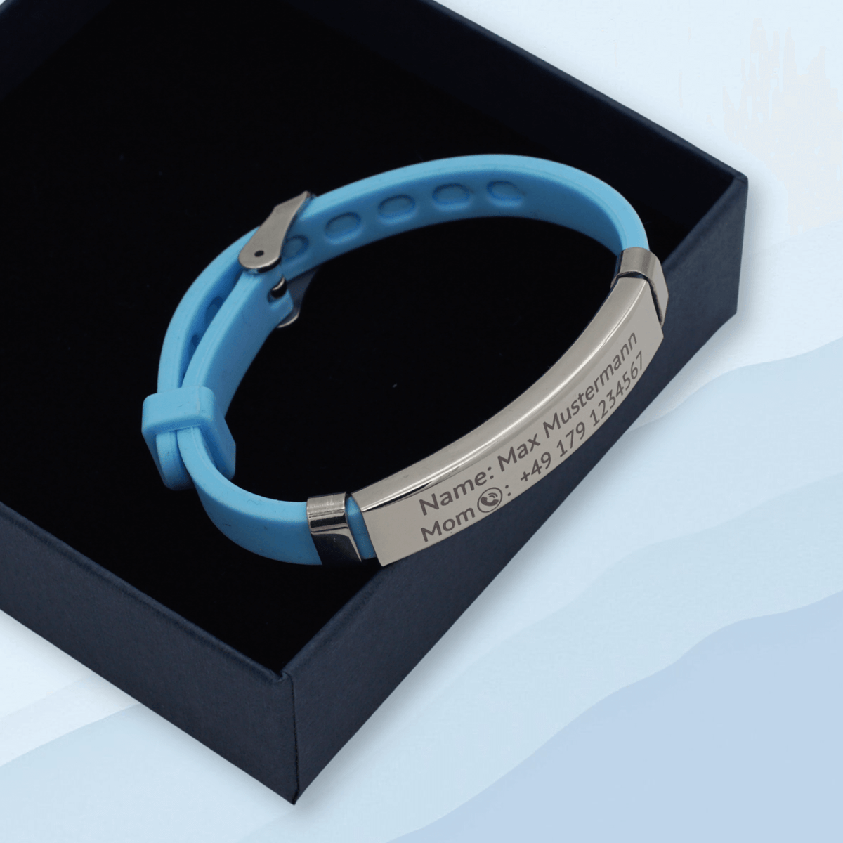 Notruf Armband für Kinder, einzeln lasergraviert