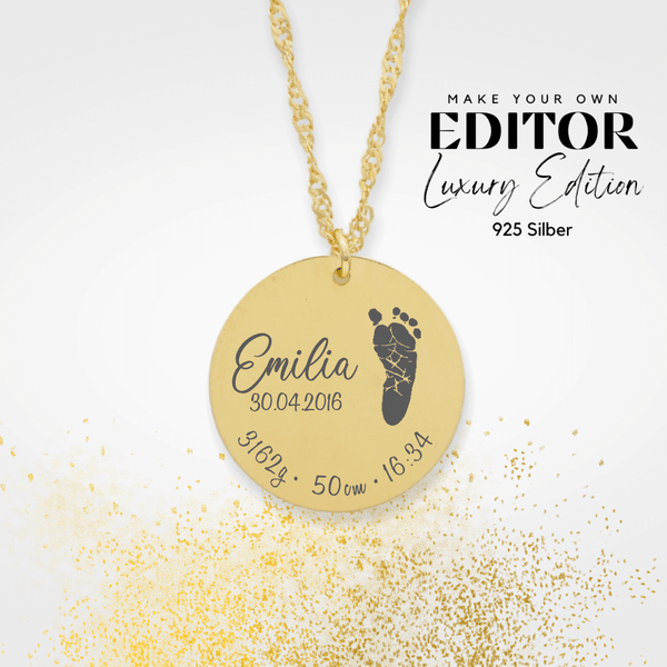 Voetafdruk geboorte ketting in 925 zilver