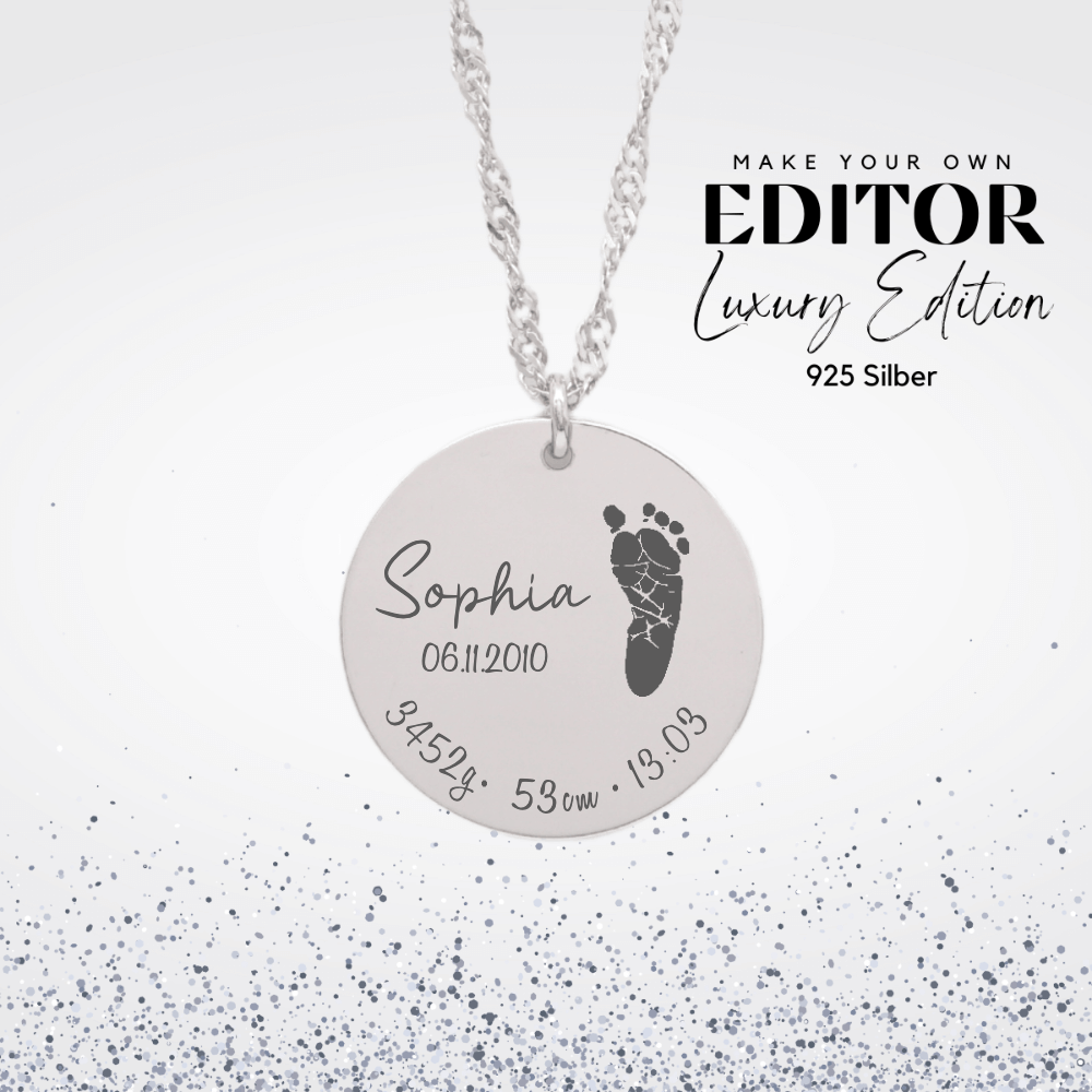 Voetafdruk geboorte ketting in 925 zilver