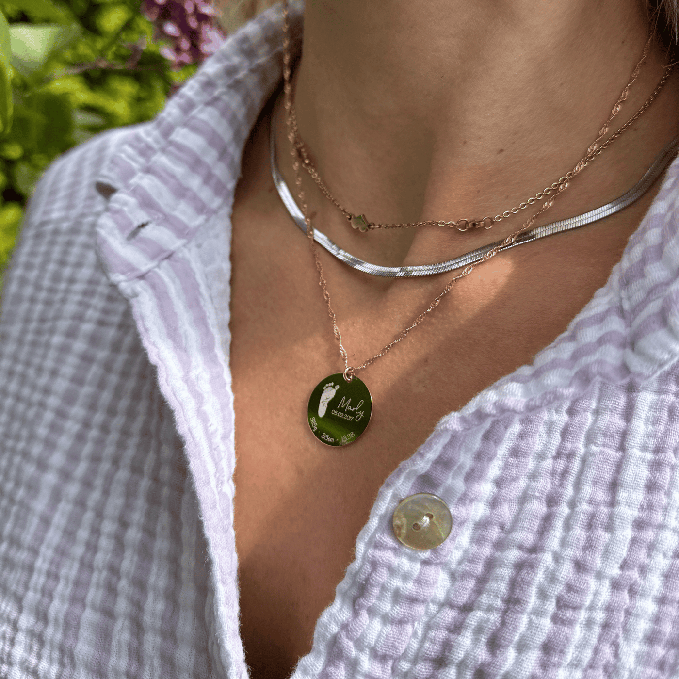 Voetafdruk geboorte ketting in 925 zilver